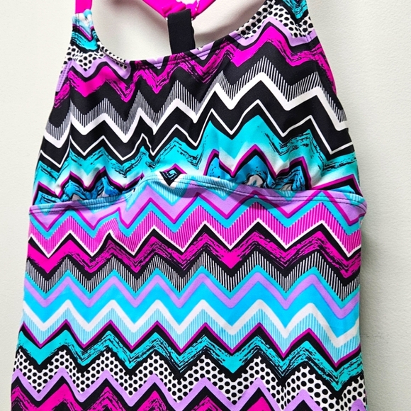 Dokotoo Tankini Swim Top Striped Racerback Geometric Pattern Pink Black Sz Small - Picture 6 of 10